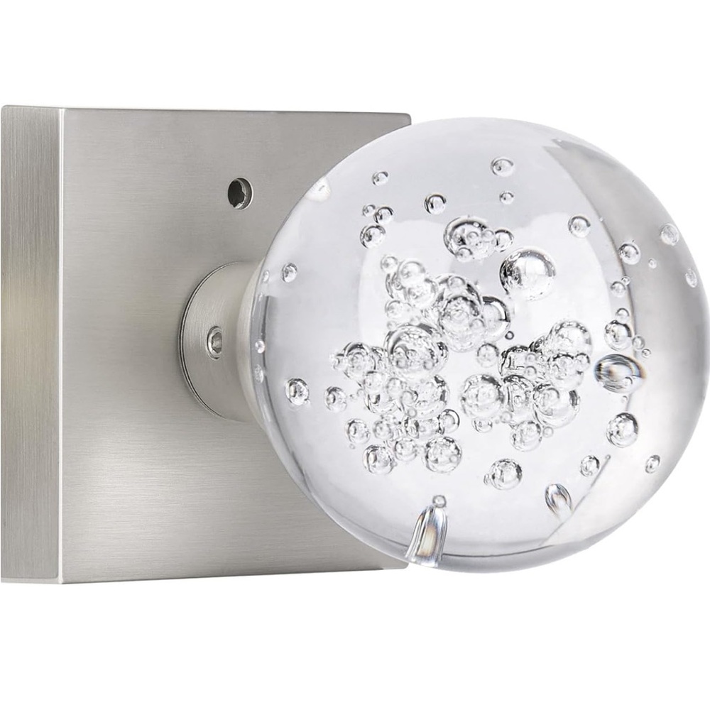 Glass Door Knobs Interior with Lock, Crystal Round Clear Bubble Brushed Nickel